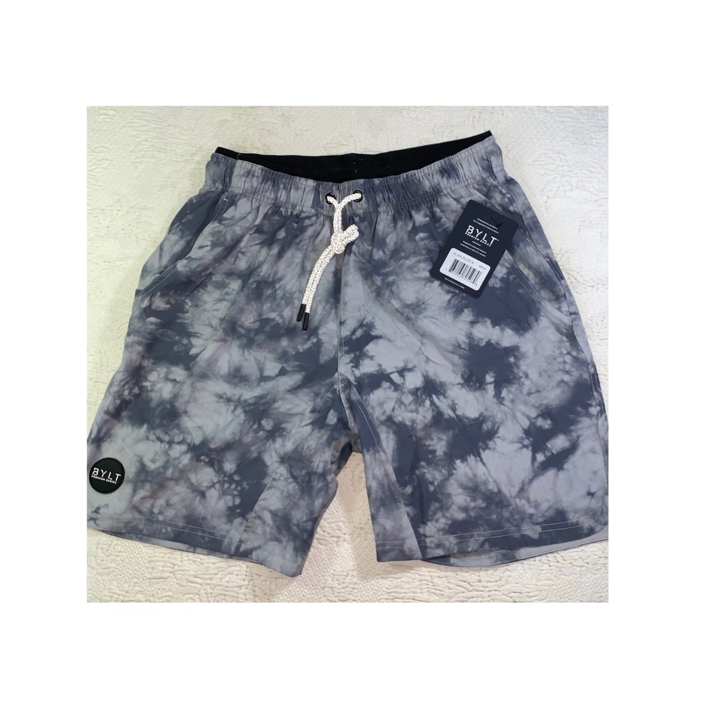 BYLT Premium Basics Mens Active Shorts Grey Tie Dye Lined Gym Training Size‎ M